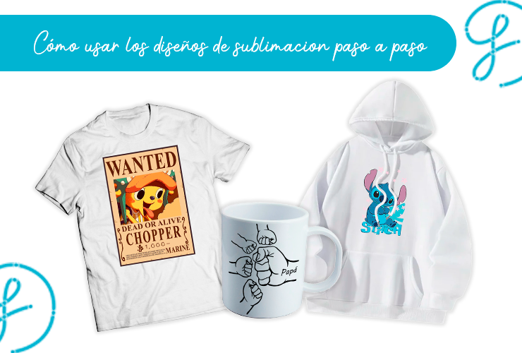 Ejemplo práctico de cómo usar diseños para sublimación en productos personalizados como camisetas o tazas