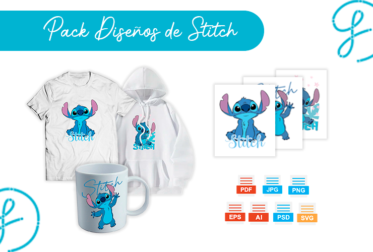 Pack de diseños de Stitch en 7 formatos para sublimación y corte – PNG, AI, SVG y más descarga gratis PNG AI SVG