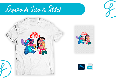 Diseño gratis de Lilo & Stitch para sublimación DTF y vinil textil en PNG y PSD