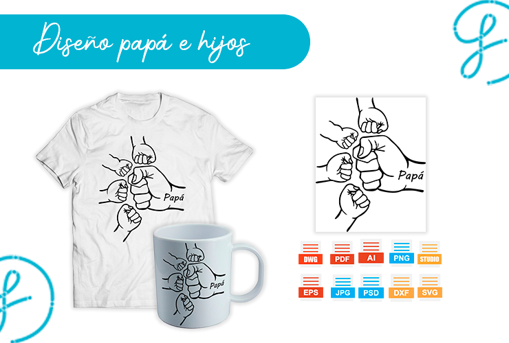 Diseño papá e hijos para sublimar en camisetas y tazas – descarga gratis en formatos AI, SVG, PNG, PDF, PSD y más para el Día del Padre