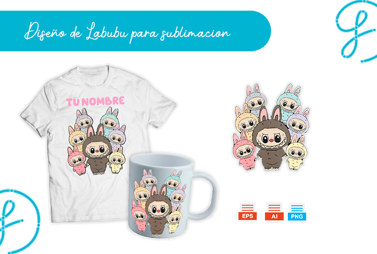 Diseño de Labubu para sublimación – descarga AI, EPS y PNG para tazas y playeras (alta calidad) descarga gratis PNG AI SVG