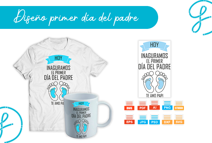 Diseño para el primer Día del Padre listo para sublimar en taza y playera, disponible en 10 formatos editables