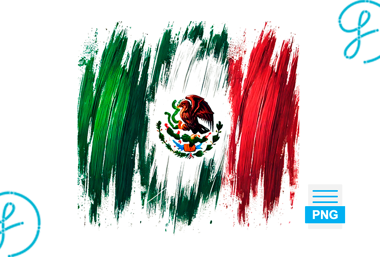 Bandera de México estilo brochazos en PNG con fondo transparente para descargar gratis