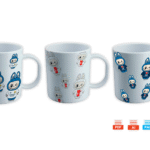 Mockup de plantillas de taza Labubu con uniformes del Real Madrid, PSG y Bayern para sublimación (PNG, AI y SVG)