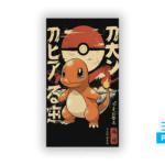 Charmander estilo japonés en PNG full color y semitonos para impresión DTF y sublimación.