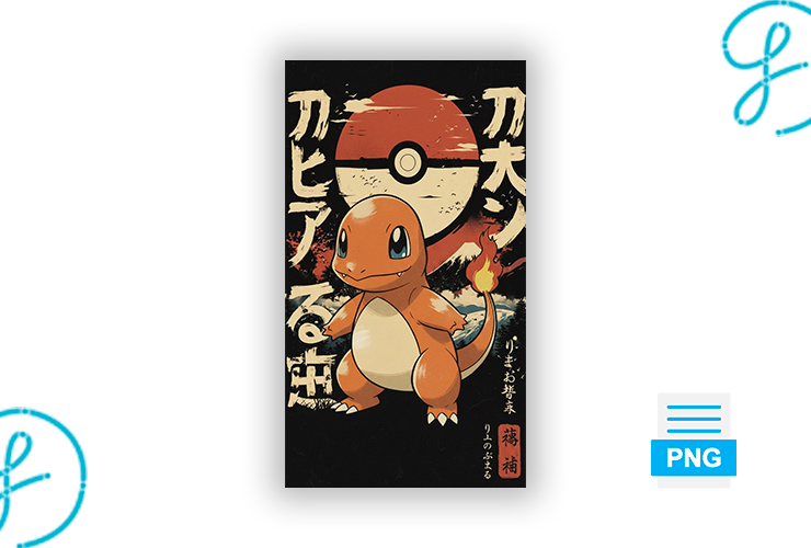 Charmander estilo japonés en PNG y semitonos para DTF – Descarga gratis descarga gratis PNG AI SVG