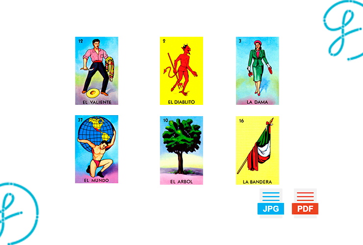 Plantilla editable de la Lotería Mexicana para imprimir editar o sublimar en playeras o hacer cartas con las 54 cartas originales.