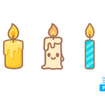 Pack de velas PNG transparentes con fondo blanco y llama encendida, ideales para diseño o sublimación