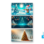 Muestra del pack de fondos de Navidad en PNG con árboles navideños, paisajes nevados y diseños coloridos para descargar gratis.