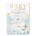 Plantilla editable de Baby Shower de borreguito para niño, lista para imprimir en PDF o PNG